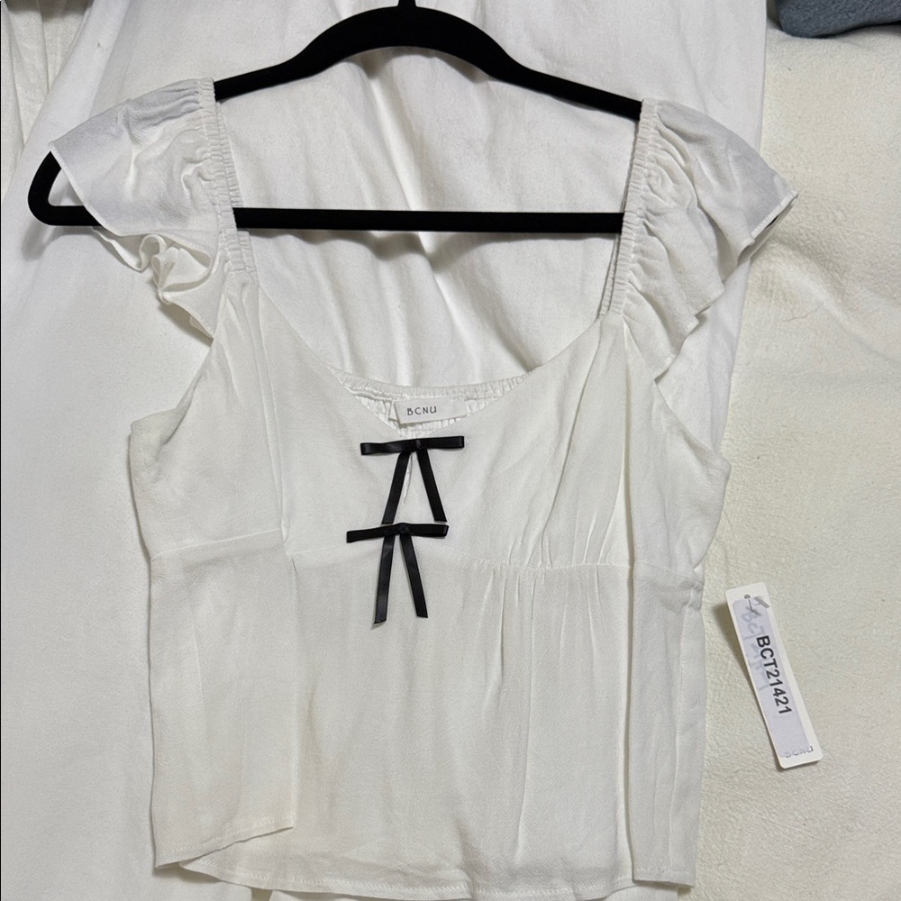White Ruffle Sleeve Top